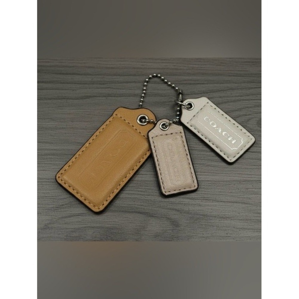 Coach Leather Hangtag Set Trio Tan Cream White Replacement Bag Charms Logo Tag
